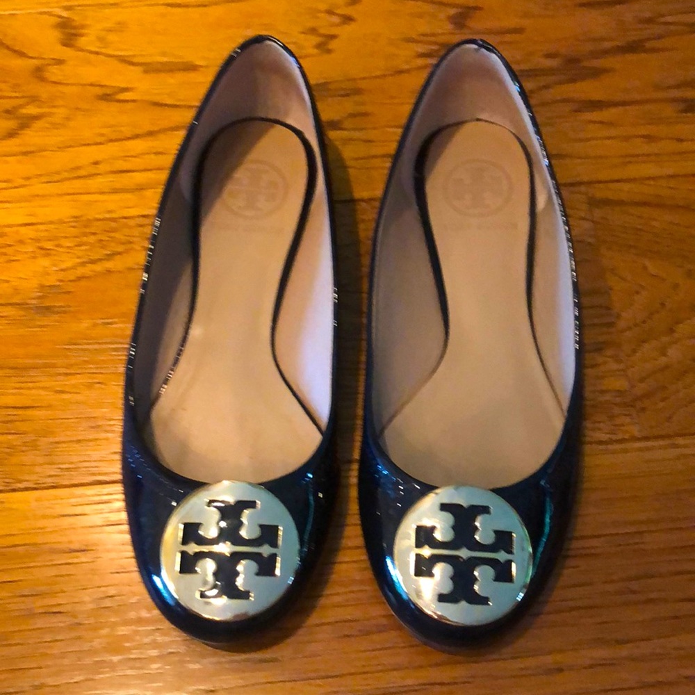 Tory Burch Ballet Slipper - Navy Patent Leather Gold Logo